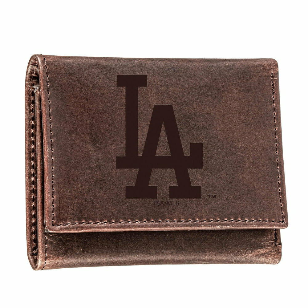 Los Angeles Dodgers Tri-Fold Wallet Brown 100% Genuine Leather