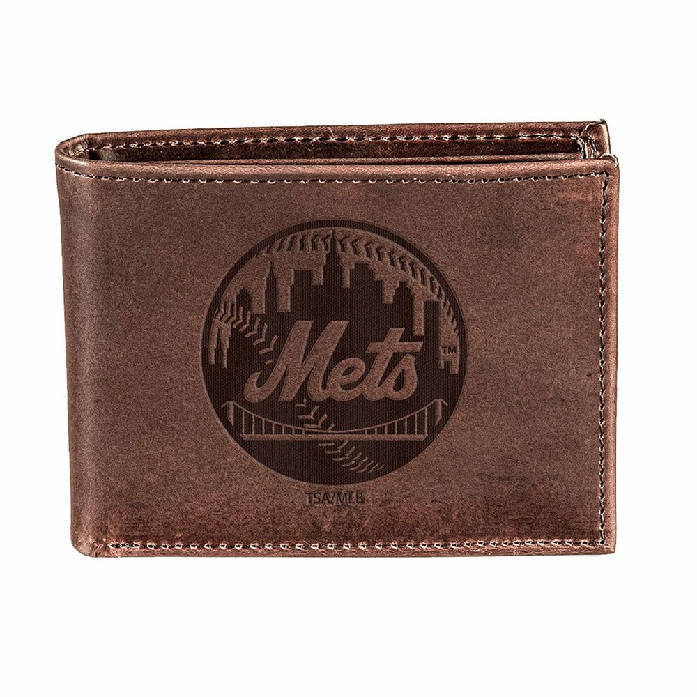 New York Mets Bi-Fold Wallet Brown 100% Genuine Leather