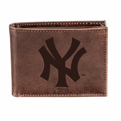 New York Yankees Bi-Fold Wallet Brown 100% Genuine Leather