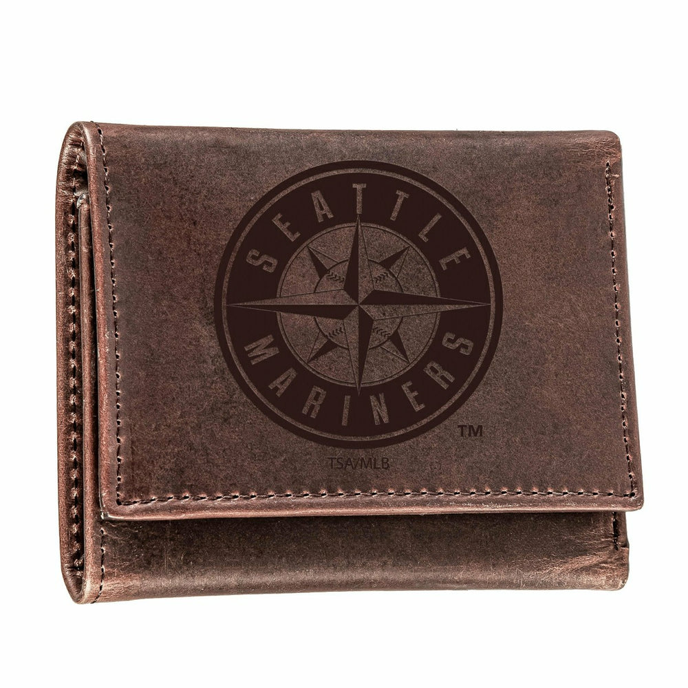Seattle Mariners Tri-Fold Wallet Brown 100% Genuine Leather