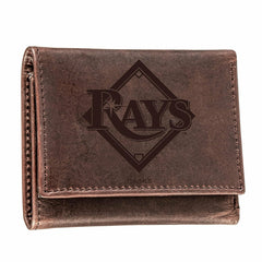 Tampa Bay Rays Tri-Fold Wallet Brown 100% Genuine Leather