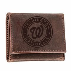 Washington Nationals Tri-Fold Wallet Brown 100% Genuine Leather
