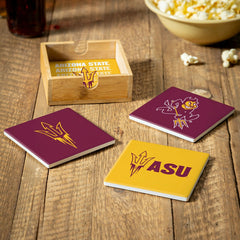 Arizona State University Ceramic Coasters Set, 4pcs with Wood Caddy