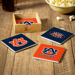 Auburn University Ceramic Coasters Set, 4pcs with Wood Caddy