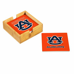 Auburn University Ceramic Coasters Set, 4pcs with Wood Caddy