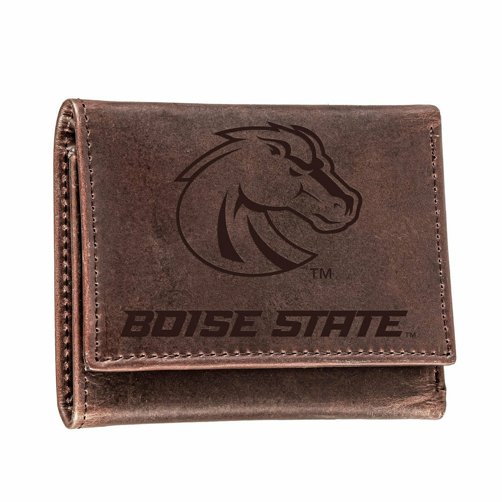Boise State University, Tri-Fold Wallet, Brown, CH, 100% Genuine Leath