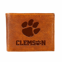 Clemson University, Embossed 100% Genuine Tumbled Leather Passcase Bi-