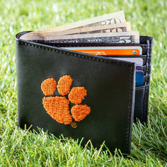 Clemson University Black Bi-Fold Embroidered Wallet w/ RFID Blocking
