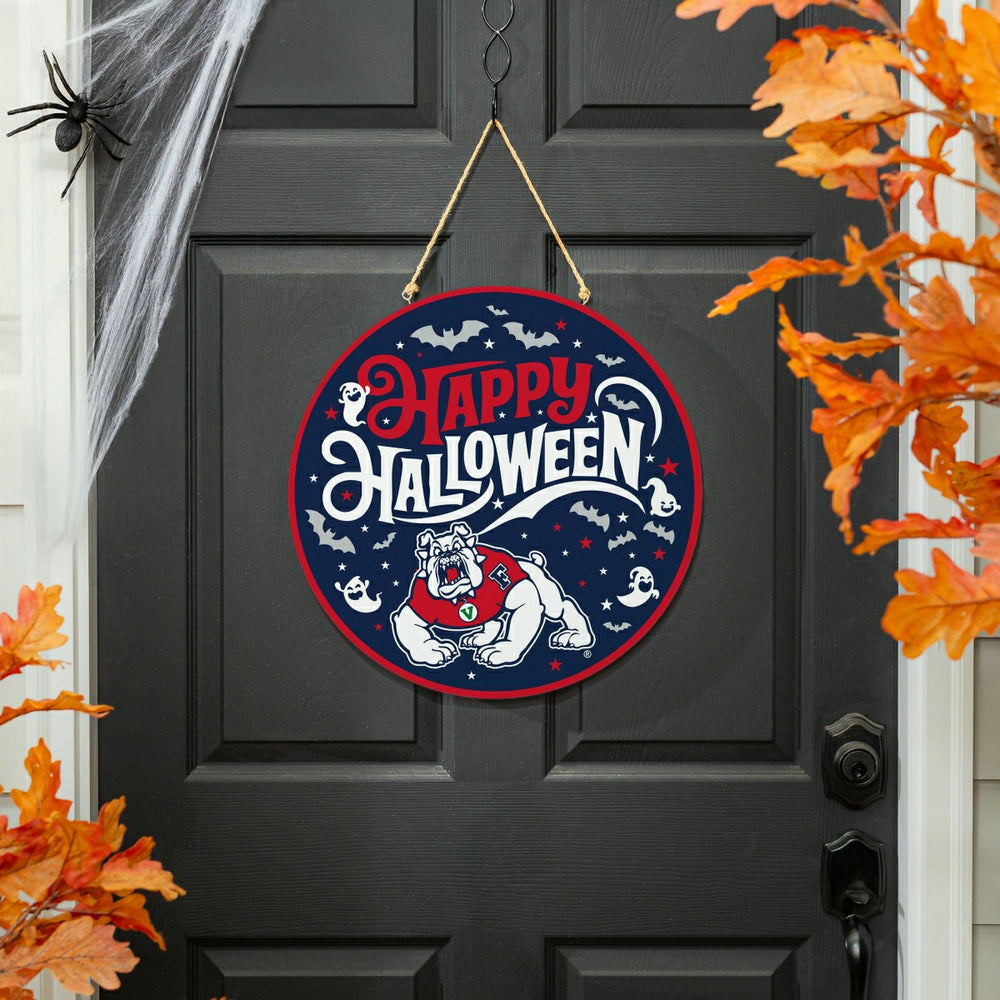 Fresno State Halloween Round Door Décor with Hanging Rope, 18x18
