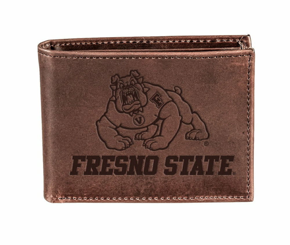Fresno State Brown Bi-Fold Wallet, 100% Genuine Leather