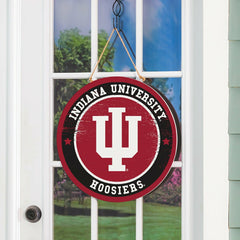 Indiana University Round Door Décor with Hanging Rope, 18x18
