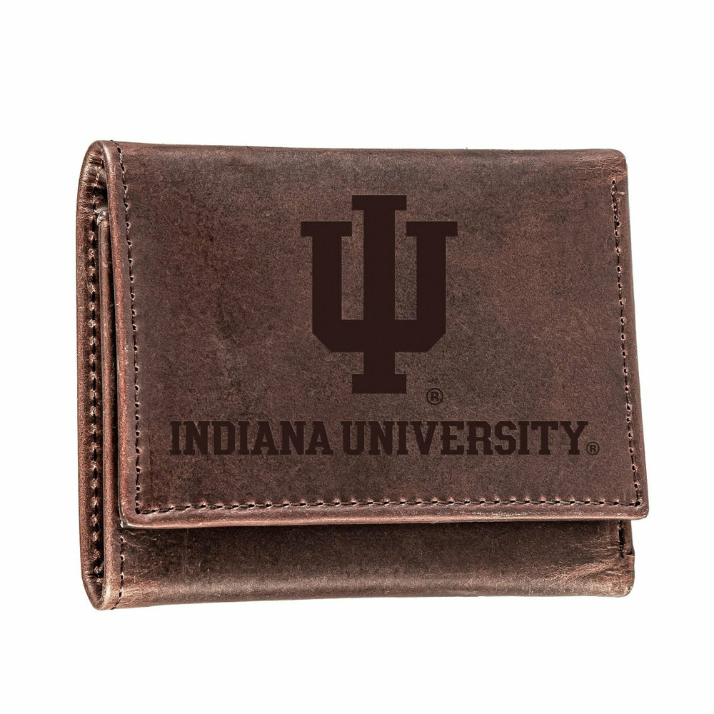 Indiana University, Tri-Fold Wallet, Brown, CH, 100% Genuine Leather