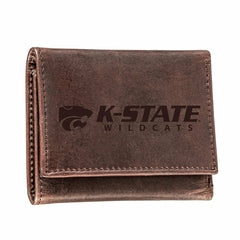 Kansas State University, Tri-Fold Wallet, Brown, CH, 100% Genuine Leat