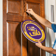 Louisiana State University Round Door Décor with Hanging Rope, 18x18