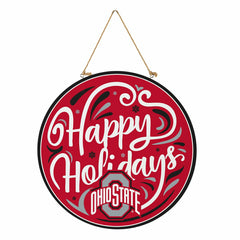 Ohio State University Holiday Round Door Décor with Hanging Rope, 18x1