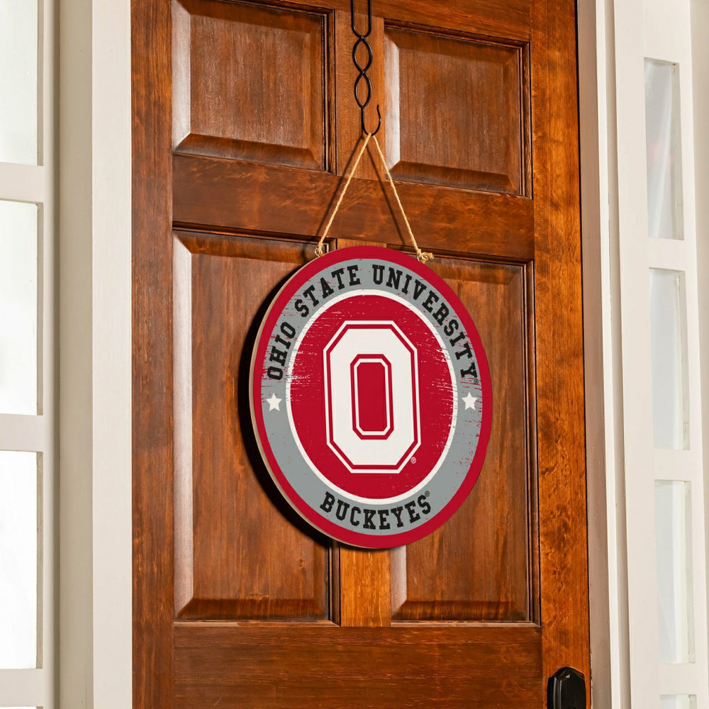 Ohio State University Round Door Décor with Hanging Rope, 18x18