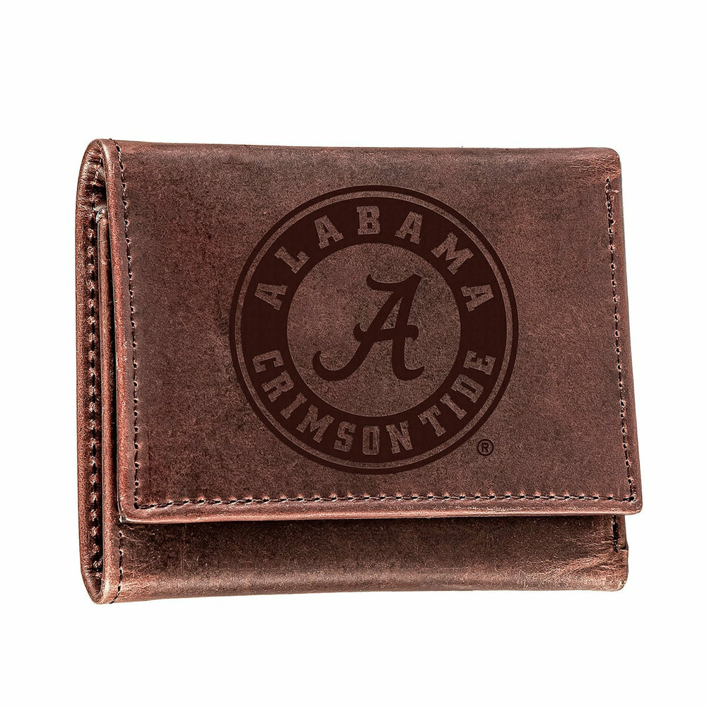 University of Alabama, Tri-Fold Wallet, Brown, CH, 100% Genuine Leathe