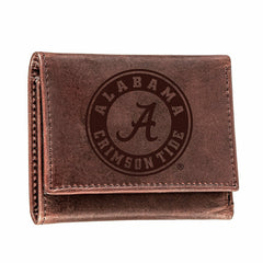 University of Alabama, Tri-Fold Wallet, Brown, CH, 100% Genuine Leathe