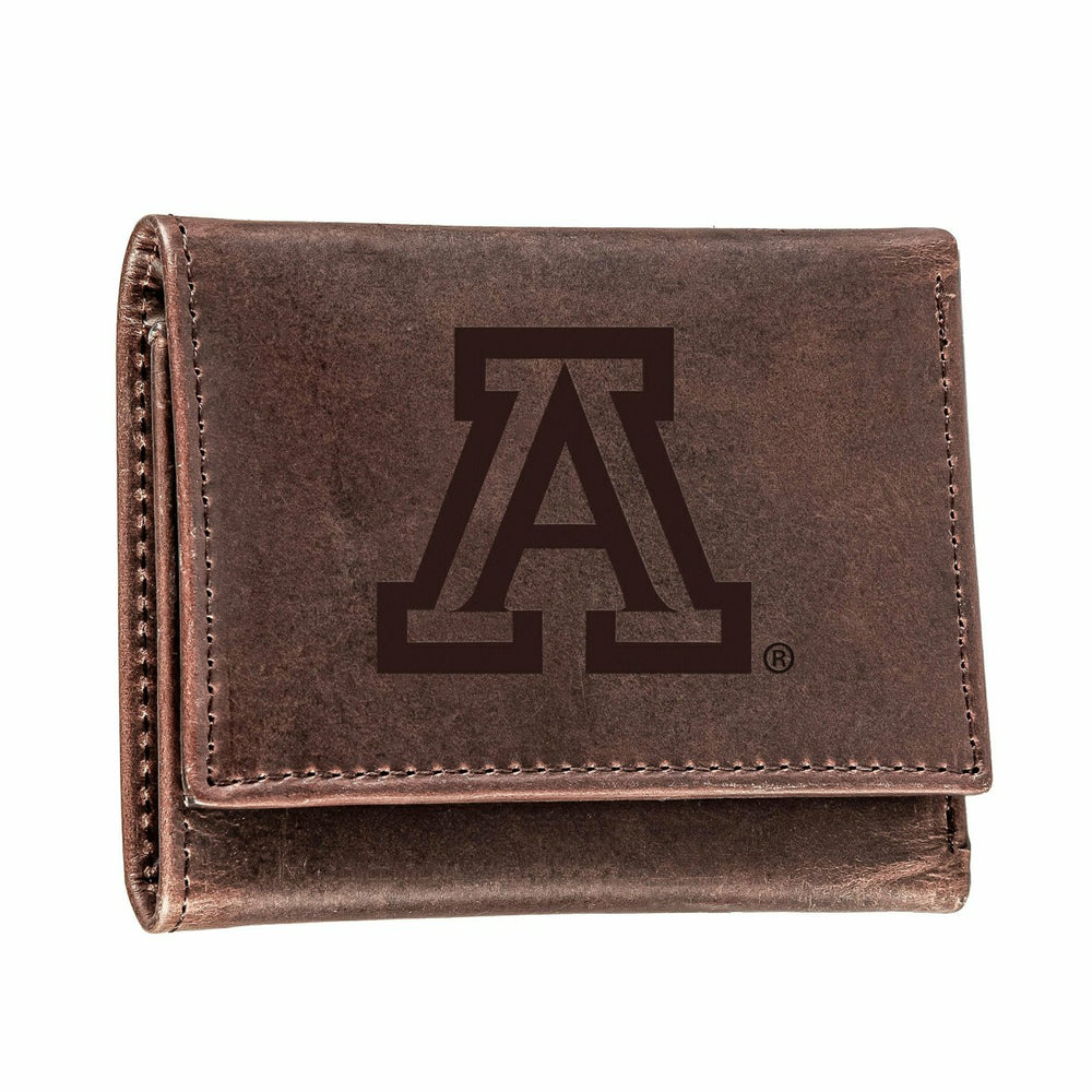 University of Arizona, Tri-Fold Wallet, Brown, CH, 100% Genuine Leathe