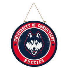 University of Connecticut Round Door Décor with Hanging Rope, 18x18
