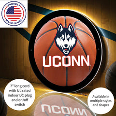 LED Wall Decor, Round, Med, Uconn, Basketball