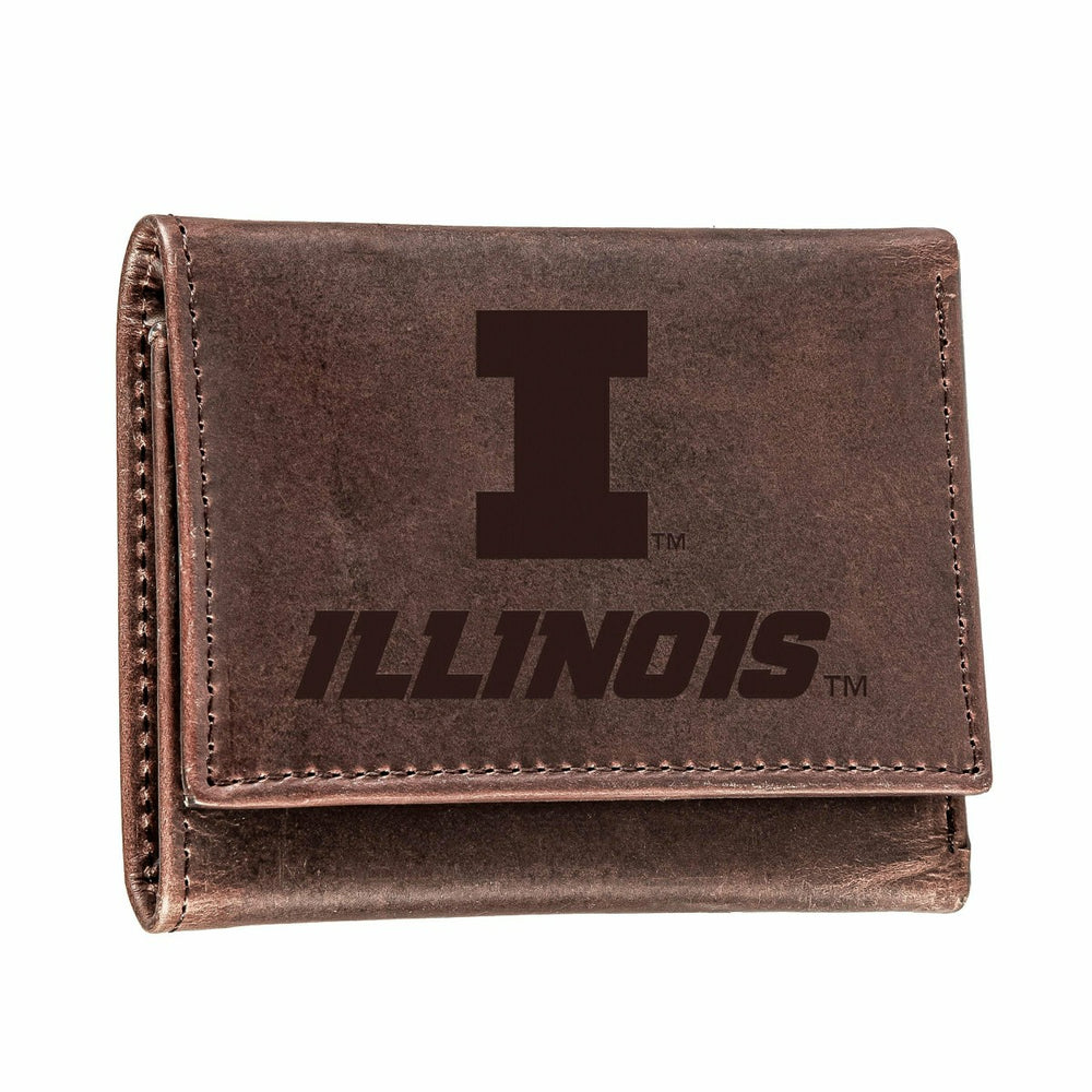 University of Illinois, Tri-Fold Wallet, Brown, CH, 100% Genuine Leath
