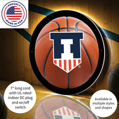 LED Wall Decor, Round, Med, Illinois, Basketball
