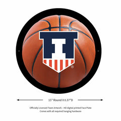 LED Wall Decor, Round, Med, Illinois, Basketball