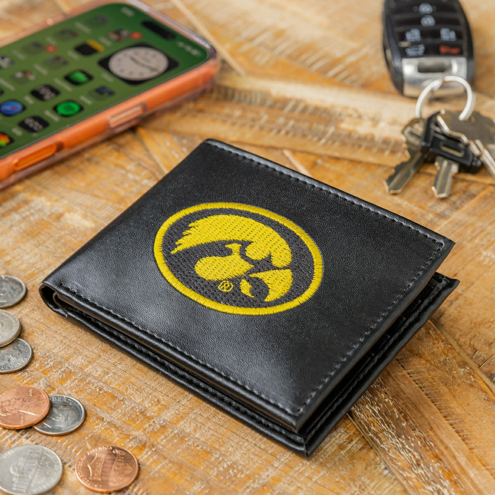 University of Iowa Black Bi-Fold Embroidered Wallet w/ RFID Blocking