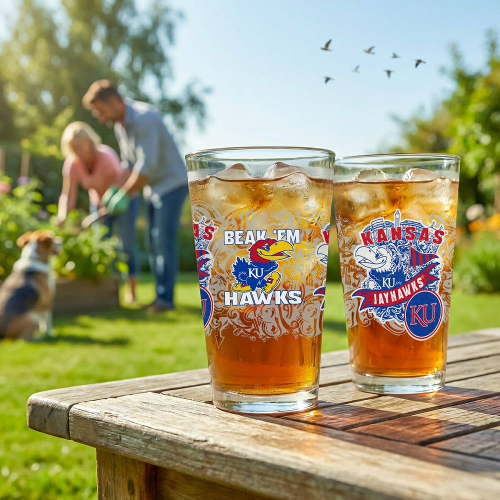 University of Kansas 16oz Glass pint, Set of 2