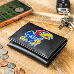 University of Kansas Black Tri-Fold Embroidered Wallet w/ RFID Blocking