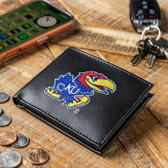 University of Kansas Black Bi-Fold Embroidered Wallet