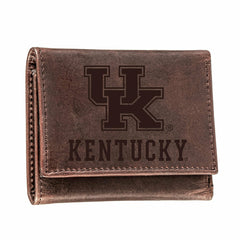 University of Kentucky, Tri-Fold Wallet, Brown, CH, 100% Genuine Leath