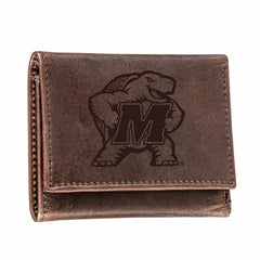 University of Maryland, Tri-Fold Wallet, Brown, CH, 100% Genuine Leath
