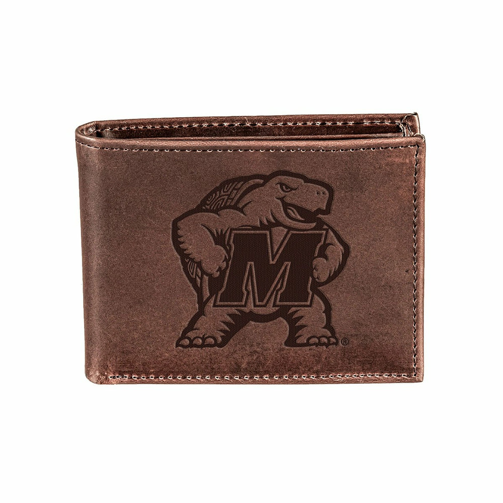 University of Maryland, Bi-Fold Wallet, Brown, CH, 100% Genuine Leathe