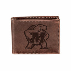 University of Maryland, Bi-Fold Wallet, Brown, CH, 100% Genuine Leathe