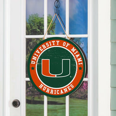 University of Miami Round Door Décor with Hanging Rope, 18x18