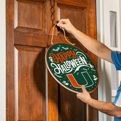 University of Miami Halloween Round Door Décor with Hanging Rope, 18x1