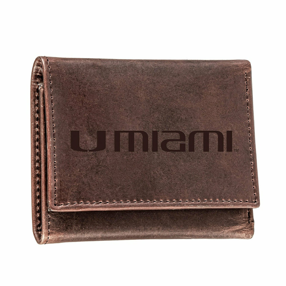 University of Miami, Tri-Fold Wallet, Brown, CH, 100% Genuine Leather
