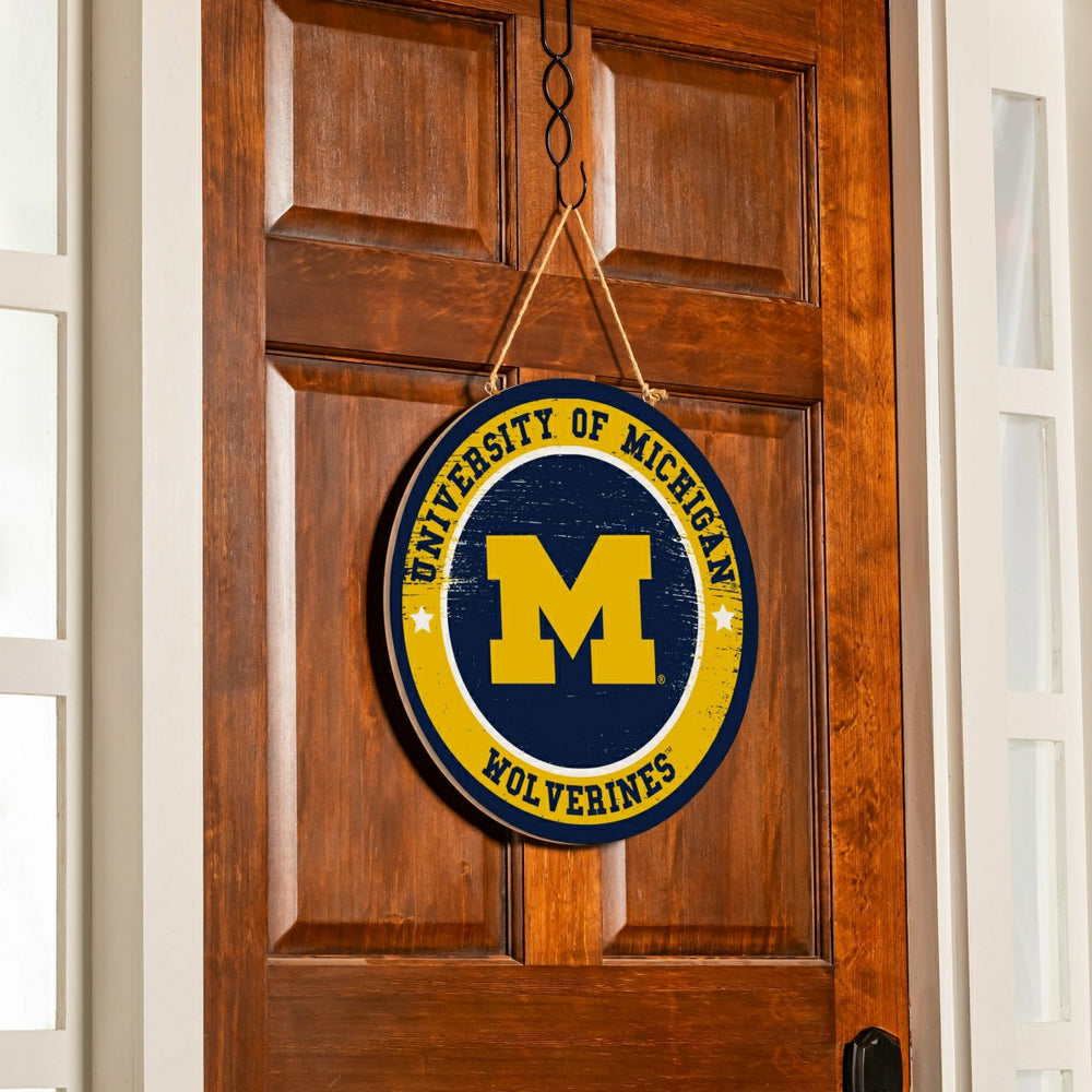 University Of Michigan Round Door Décor with Hanging Rope, 18x18
