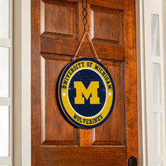 University Of Michigan Round Door Décor with Hanging Rope, 18x18