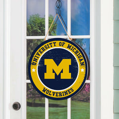 University Of Michigan Round Door Décor with Hanging Rope, 18x18