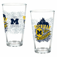 University Of Michigan 16oz Glass pint, Set of 2