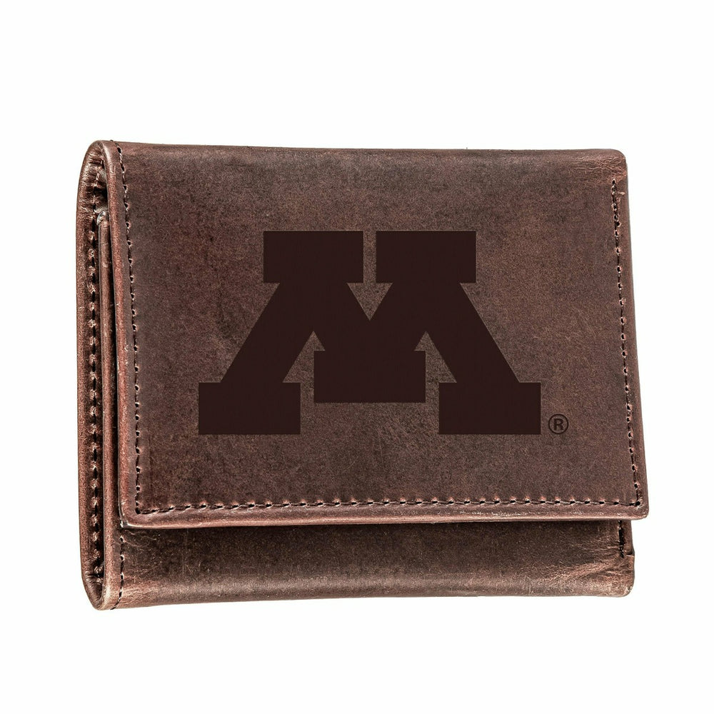 University of Minnesota, Tri-Fold Wallet, Brown, CH, 100% Genuine Leat