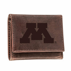 University of Minnesota, Tri-Fold Wallet, Brown, CH, 100% Genuine Leat