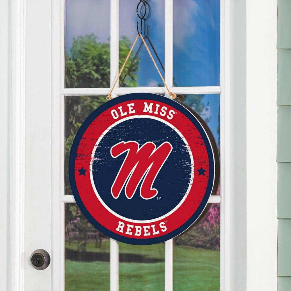 University of Mississippi Round Door Décor with Hanging Rope, 18x18