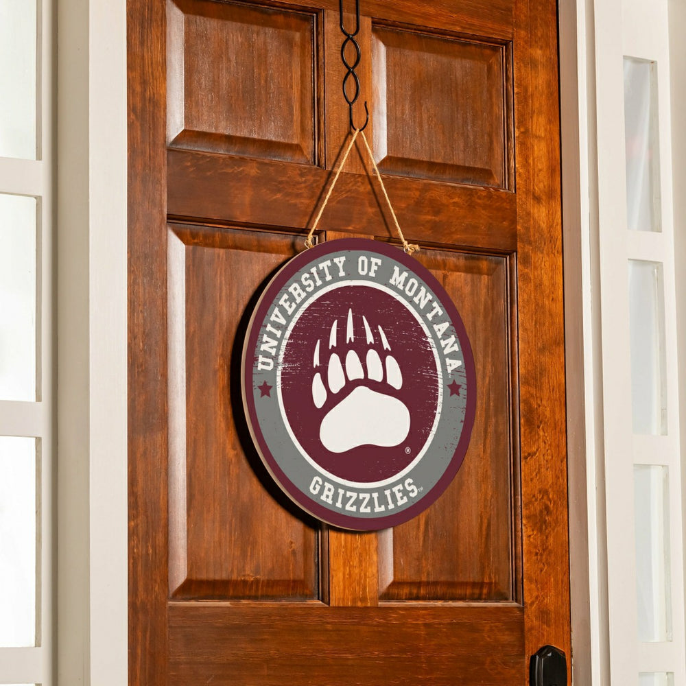University of Montana Round Door Décor with Hanging Rope, 18x18