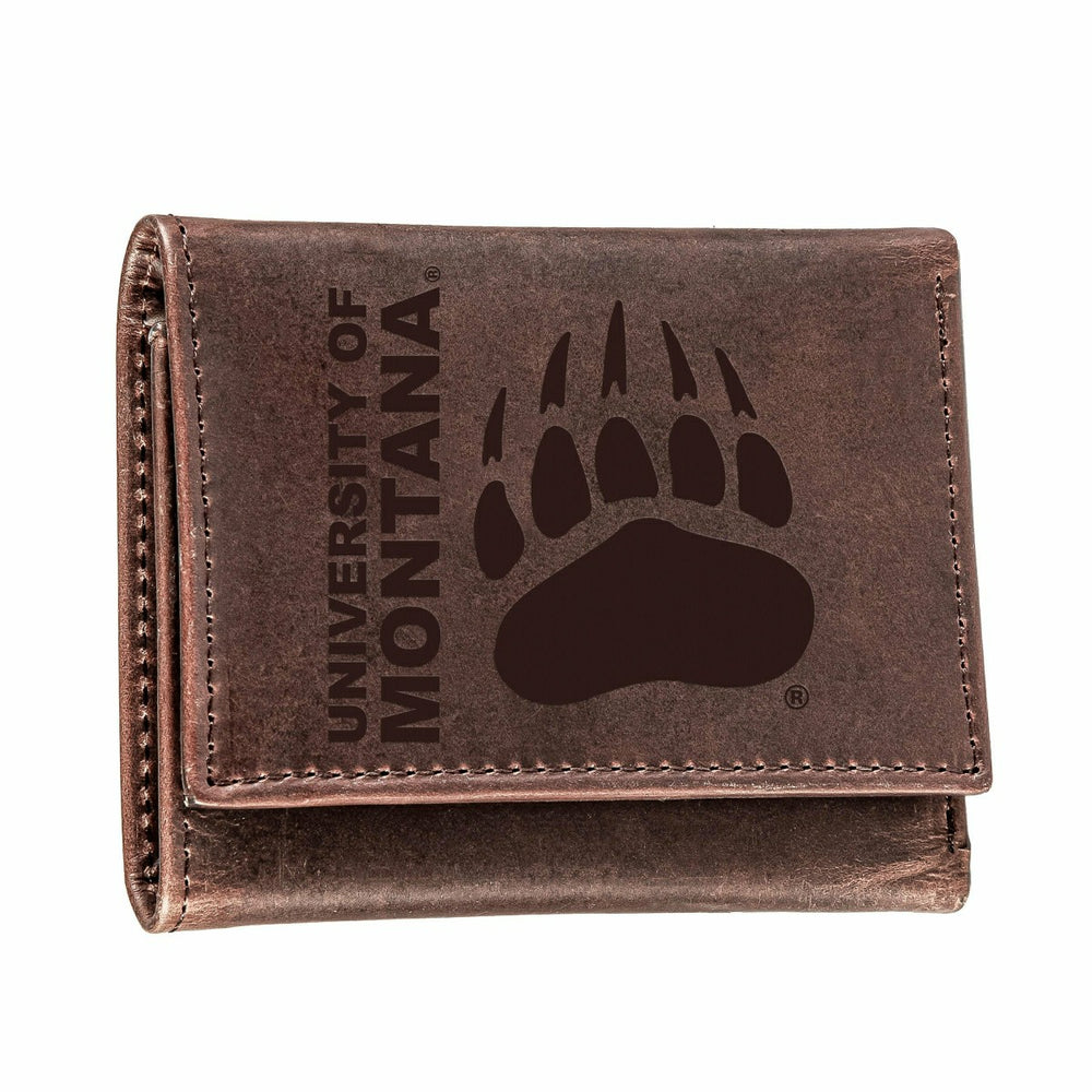 University of Montana, Tri-Fold Wallet, Brown, CH, 100% Genuine Leathe