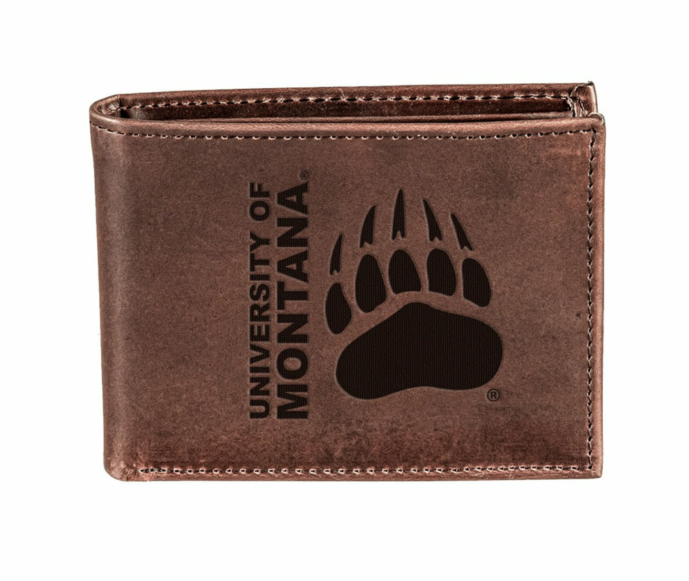 University of Montana, Bi-Fold Wallet, Brown, CH, 100% Genuine Leather