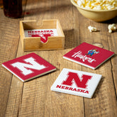 University of Nebraska Ceramic Coasters Set, 4pcs with Wood Caddy